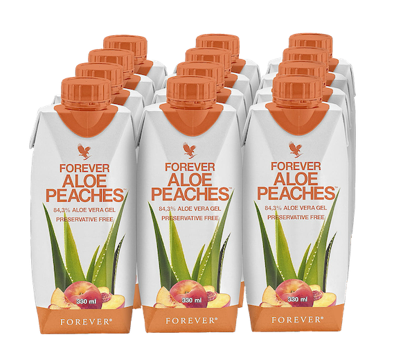 Forever Aloe Peaches mini combo™. 12-pak nektaru z miąższem z liści aloesu o smaku brzoskwiniowym wzbogacony witaminą C. 12x330 ml