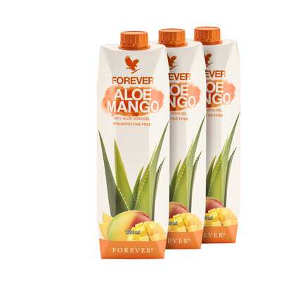 Trójpak Forever Aloe Mango. Trójpak (3 x 1 litr) Forever Aloe Mango. Nektar z miąższem z wnętrza liści aloesu o smaku mango (7363)