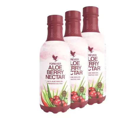 Trójpak Forever Aloe Berry Nectar™. Trójpak (3 x 1 litr) nektaru z miąższem z liści aloesu o smaku jabłkowo-żurawinowym wzbogacony witaminą C (8343)