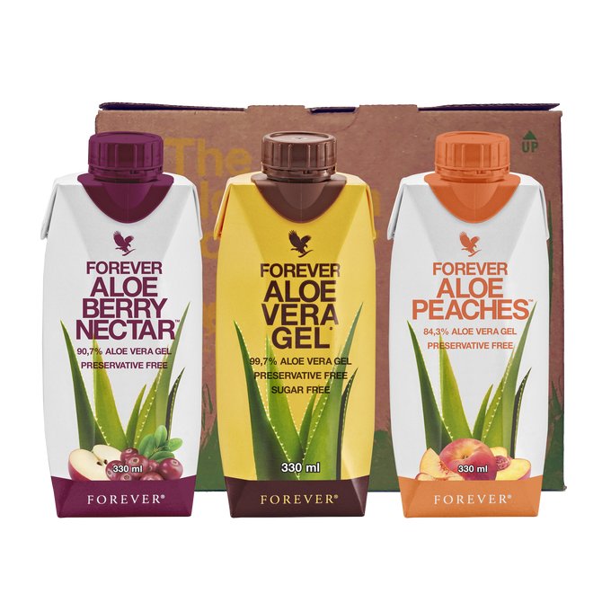 Trójpak Forever Aloe Mix mini™. Trójpak mix różnych smaków (3 x 330 ml) soku z miąższem z liści aloesu wzbogacony witaminą C (73333)